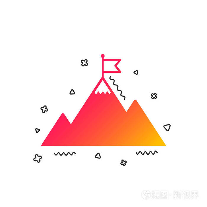 在山上的图标上挂国旗领导激励标志登山的象征五颜六色的几何形状渐变