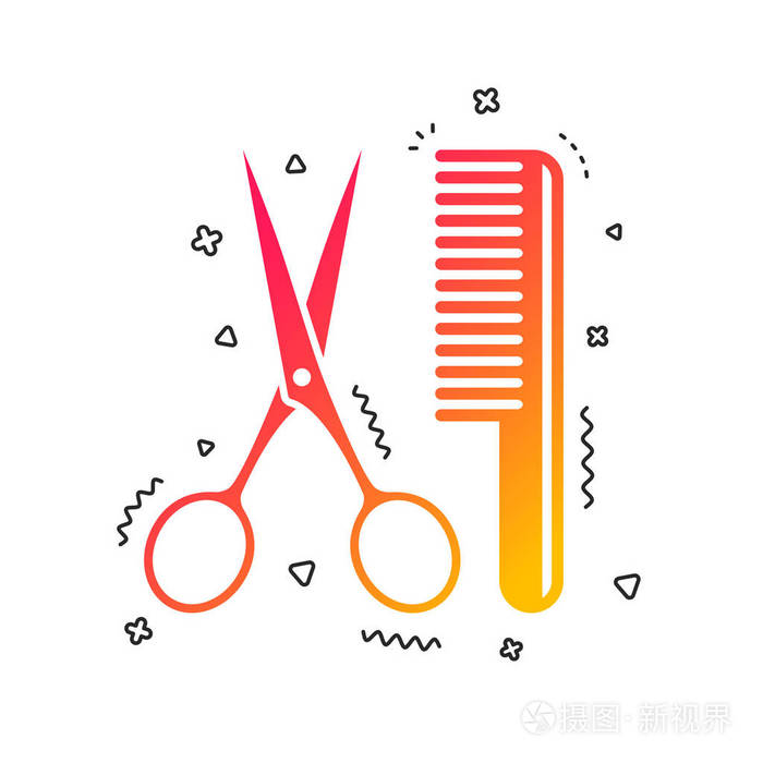 用剪刀标志图标梳理头发巴伯符号五颜六色的几何形状渐变理发师图