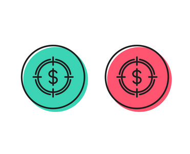 目标与美元线图标。 目标符号。 现金或货币标志。 正负圆按钮的概念。 好的或坏的符号。 美元目标向量