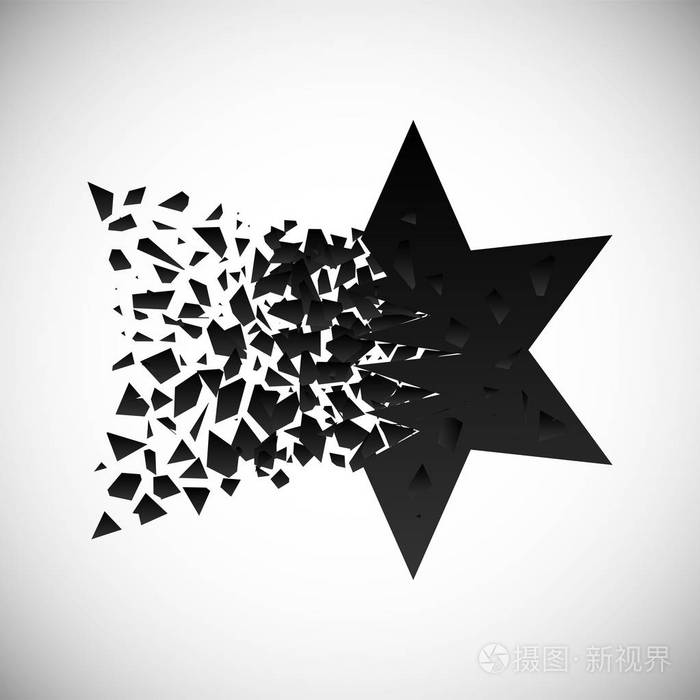 黑星破坏形状的矢量与碎片隔离在小背景上. 梯度几何件的爆炸云.