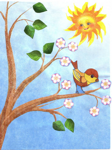 鸟站在树上的画图片