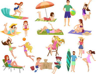 放松放松隔离夏季海滩卡通动漫向量人户外活动.