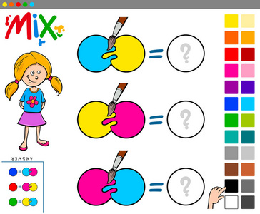 儿童混合颜色教育游戏卡通插图