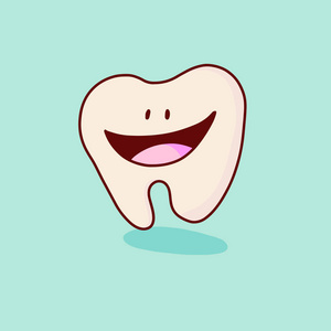 可爱的卡通牙齿字符与脸, 眼睛和手.