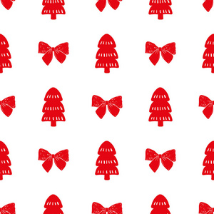 红色简单的圣诞冷杉树节日庆祝斯堪的纳维亚北欧风格。圣诞节, 新年装饰。无缝图案, 简单的装饰手绘