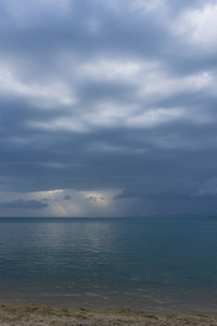 阴天的海水波浪自然背景。 阴天夏季的海景。