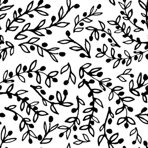 白色背景上手绘橄榄枝的无缝图案