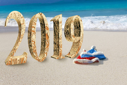 2019年海滩上的新年铭文