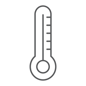 温度细线图标, 测量和缩放, 温度计符号, 矢量图形, 白色背景上的线性图案