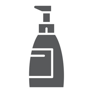 肥皂字形图标, 化妆品和洗涤, 瓶符号, 矢量图形, 白色背景上的固体图案, eps 10