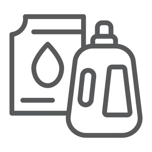 洗涤剂线图标, 洗衣和洗涤, 樱桃符号, 矢量图形, 白色背景上的线性图案