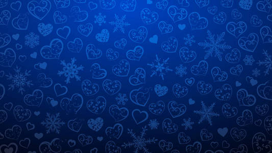 雪花的背景和蓝色卷发的心