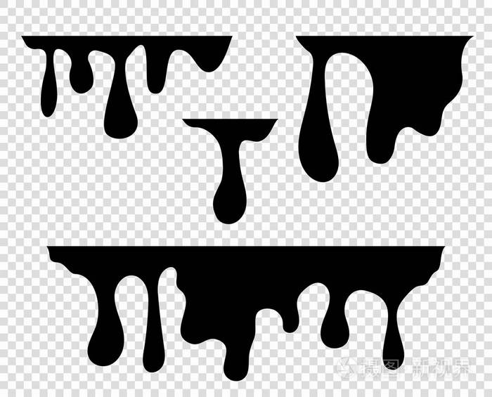 插画 滴下粘稠的黑色液体.油滴, 污渍.当前墨迹.流动物质的剪影.