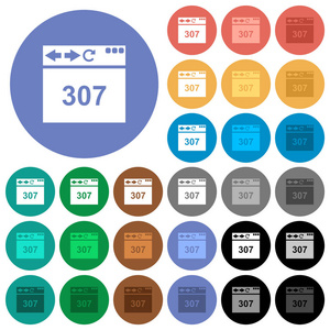 浏览器307临时重定向圆形背景上的多彩色平面图标。 包括白光和黑暗图标变化的悬停和主动状态效果和奖金阴影。