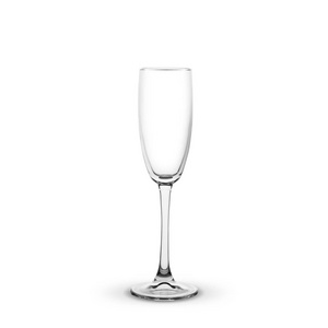 一个空的香槟杯在白色的背景