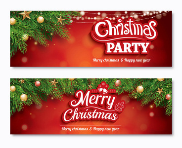 圣诞快乐邀请派对海报横幅和贺卡设计模板上的红色背景。节日快乐，新年有礼盒主题理念..