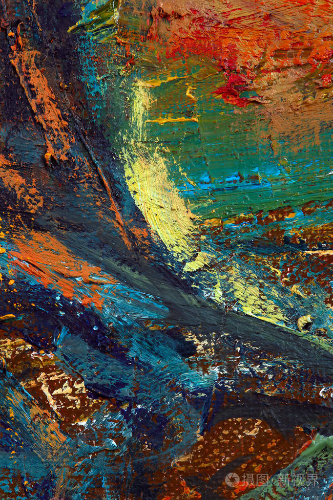 s palette, texture mixed oil paints in different colors and satu