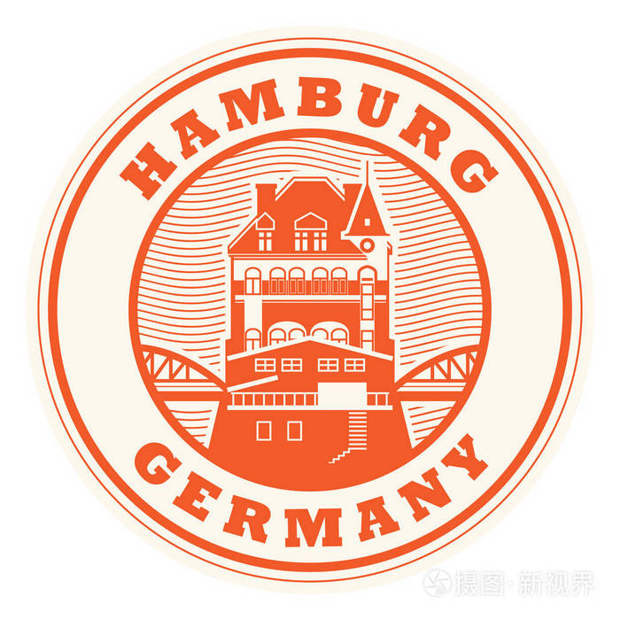 带有德国汉堡内矢量插图字样的邮票或标签