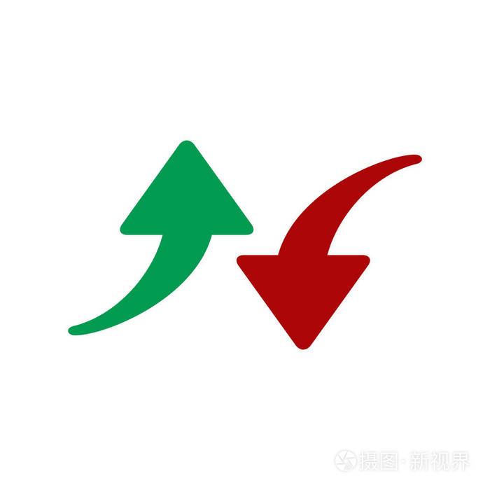 红色和绿色箭头图标在白色背景上隔离的矢量插图上下移动的符号危机与