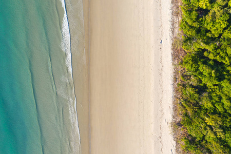 昆士兰北部AFR的诺亚海滩Daintree地区的鸟瞰图。 角度直接向下。 这一片海岸，雨林就生长到海岸。