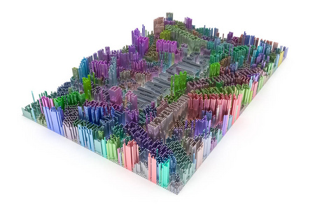 分析的关键字。 彩色三维渲染。 网页图形设计纹理背景的抽象块几何结构形状组成。