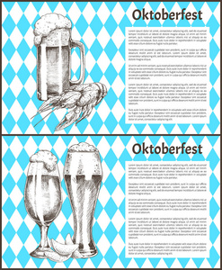 皮尔斯纳郁金香啤酒玻璃和杯子与小吃海报