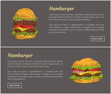 汉堡食品海报设置矢量插图图片
