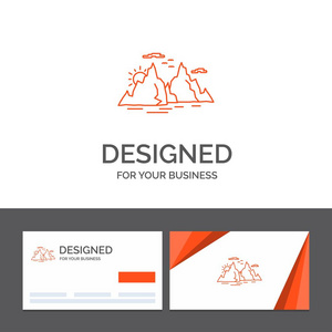 山山景观自然阳光商务标志模板。 带有品牌标识模板的橙色访问卡