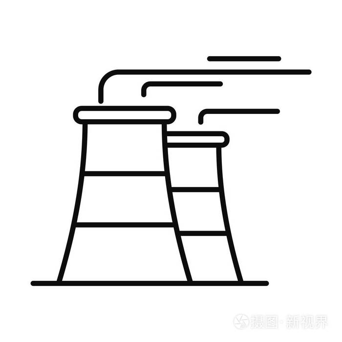 火力发电厂图标,大纲样式插画