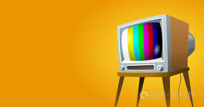 电视机向量例证.动画片五颜六色的图象在黄色背景