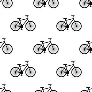 矢量图。 白色背景下与自行车无缝图案。