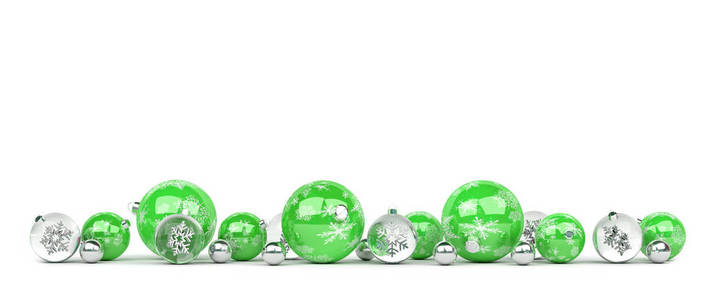 绿色和银色圣诞鲍布被隔离在白色背景3D渲染中