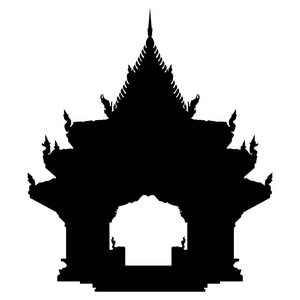 泰国古佛寺KohSamui。 黑色矢量剪影插图。