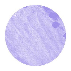 紫罗兰手绘水彩圆形框架背景纹理与污渍。 现代设计元素