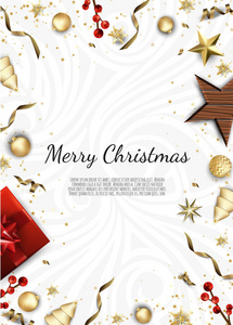 创意圣诞贺卡与礼品盒和包与星星隔离在白色背景关闭