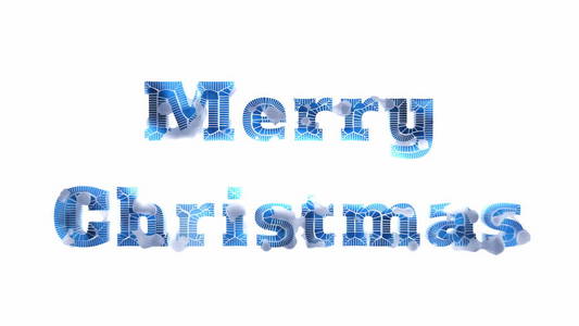 圣诞快乐的文字写的冻结裂开的冰覆盖在白色的背景上隔离的雪。3d 插图