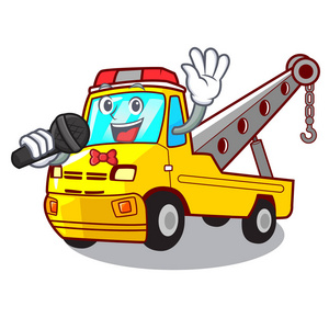 卡车牵引,卡通车矢量插图铰接动臂起重机卡车大红色高臂高度绞车托架