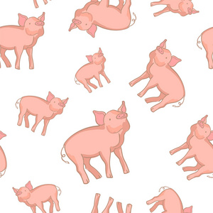 可爱的小猪涂鸦无缝模式，面料和装饰矢量背景设计
