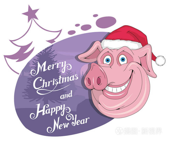 s holiday. Christmas pig. Winter character head. Funny christmas