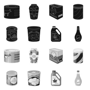 矢量设计的 can 和食品标识。股票的罐头和包装矢量图标集