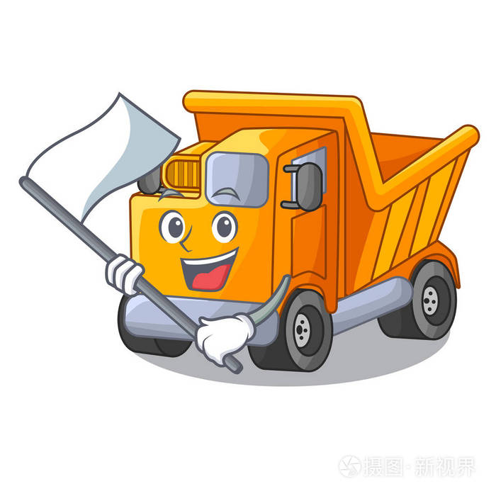 带有标志字符的卡车垃圾场垃圾建筑矢量插图