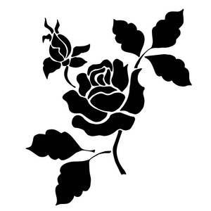 黑色玫瑰的轮廓，白色背景上有叶子。 塔图黑花