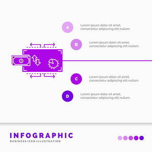 金融流营销资金支付信息图表模板的网站和演示。 字形紫色图标信息样式矢量插图。