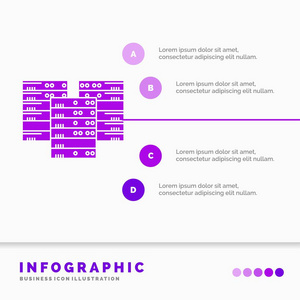中心数据数据库服务器信息图形模板的网站和演示。 字形紫色图标信息样式矢量插图。