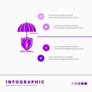 保险保护安全数字屏蔽信息图形模板的网站和演示。 字形紫色图标信息样式矢量插图。