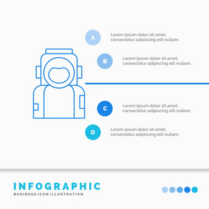 宇航员航天员头盔套装信息图形模板的网站和演示。 线蓝色图标信息样式矢量插图
