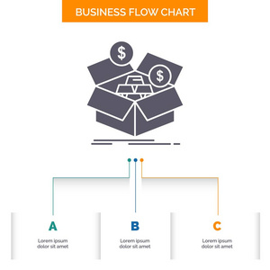 储蓄箱预算货币增长业务流程图设计有3个步骤。 字形图标表示背景模板位置的文本。