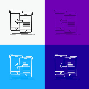 数据传输移动管理移动图标在各种背景。 为Web和应用程序设计的线条风格设计。 EPS10矢量插图