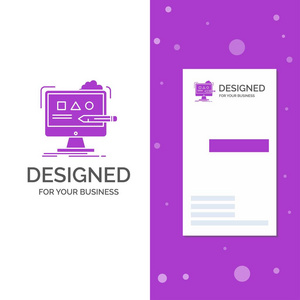 艺术计算机设计数字工作室的商业标志。 垂直紫色商务名片模板。 创意背景向量插图