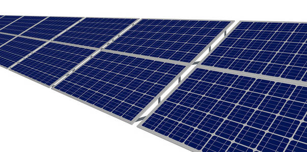 许多太阳能电池板隔离在白色背景工业插图3D插图